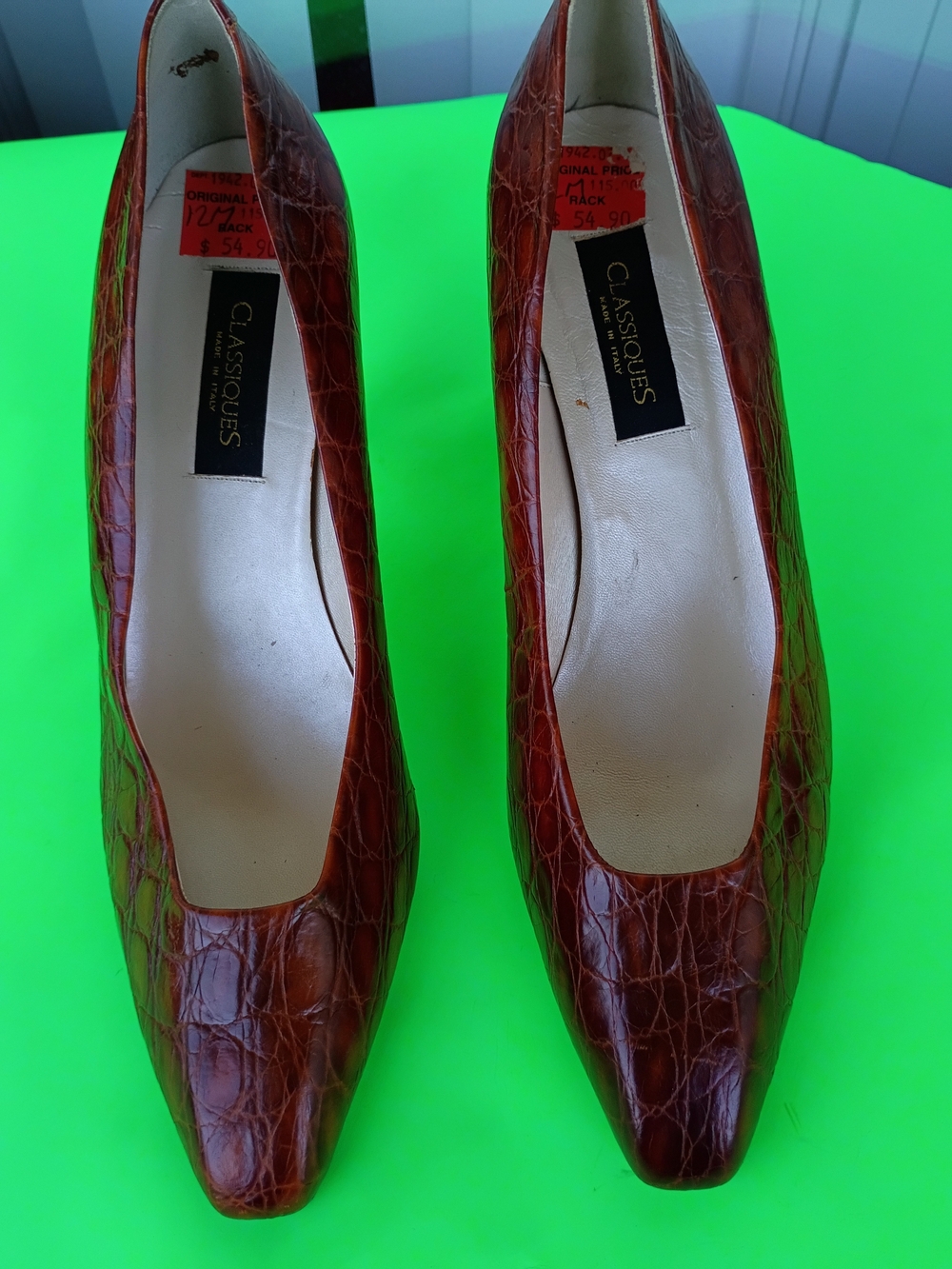 Classiques Made in Italy Croc Print Leather Kitten Heels Size 12 M